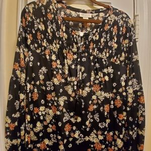 Black floral print blouse